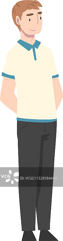 双手背在身后的年轻男人站立图片素材