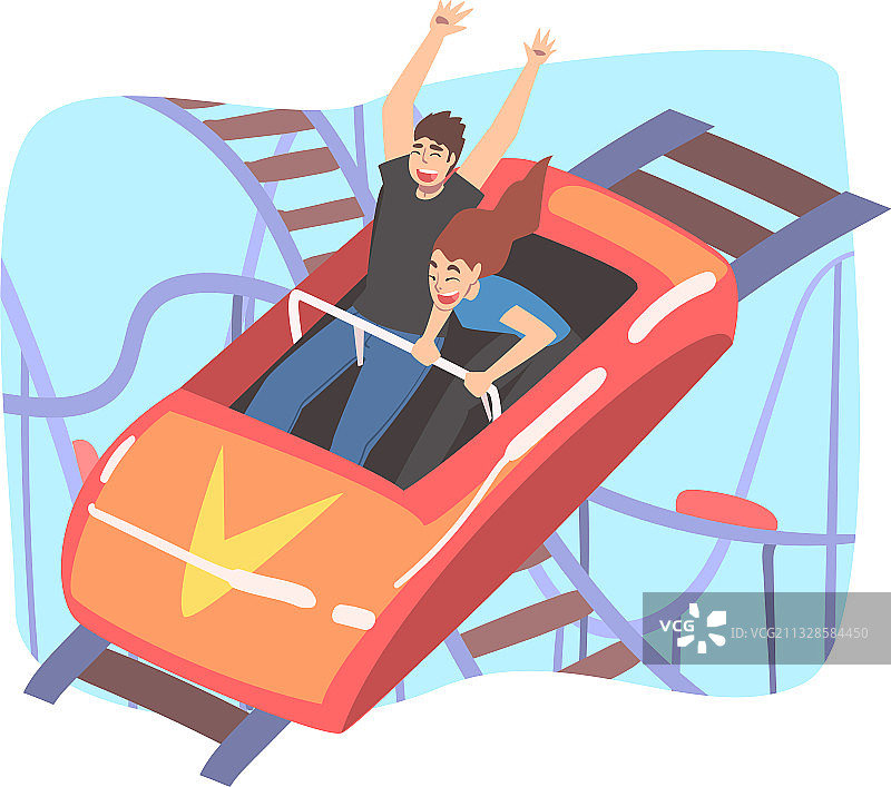 情侣在过山车上的欢乐时光（顶视图）图片素材