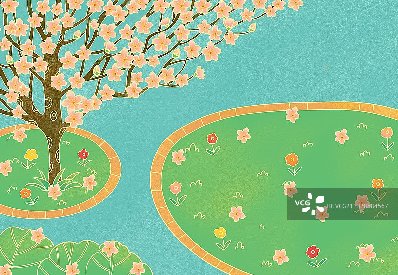 立春,线条风,国潮风,春分,春天,桃花,万物生长,植物,传统图片素材