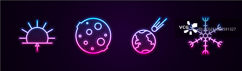 日出月亮彗星快速下落线条组合图片素材