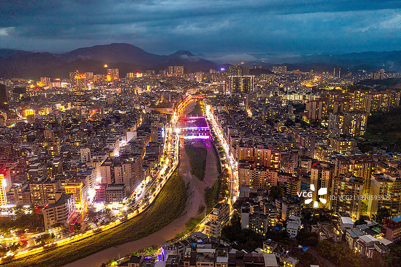 广东茂名信宜万家灯火夜景图片素材