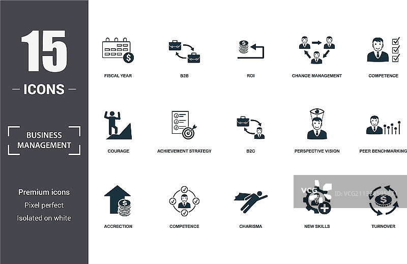 包含填充平面的企业管理图标集图片素材