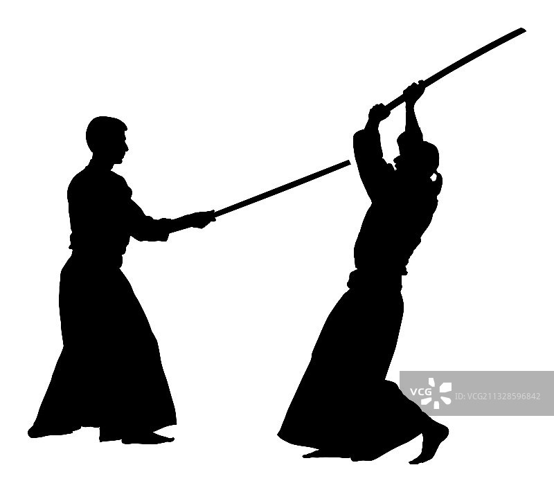 两位合气道格斗者剪影图片素材
