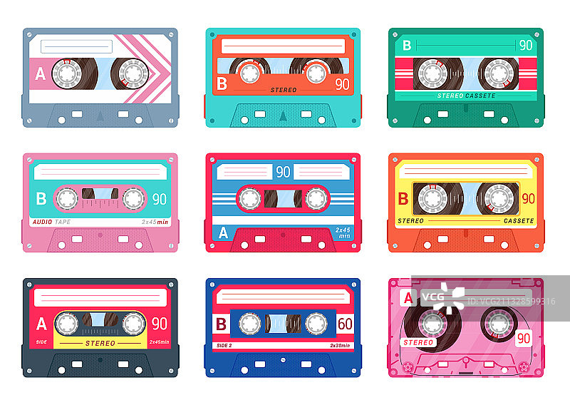 彩色复古盒式磁带合集图片素材