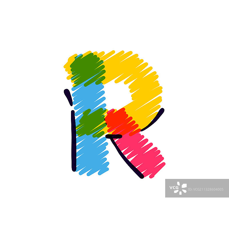 用彩色铅笔手绘的R字母标志图片素材