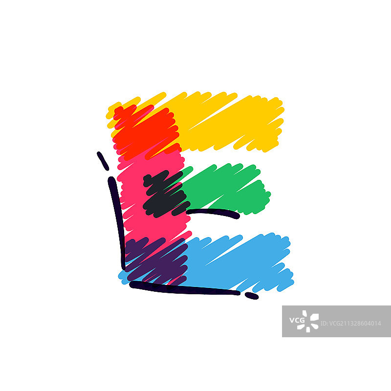 用彩色铅笔手绘的e字母标志图片素材