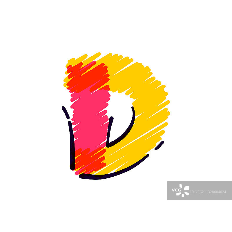 彩色铅笔手绘D字母logo图片素材