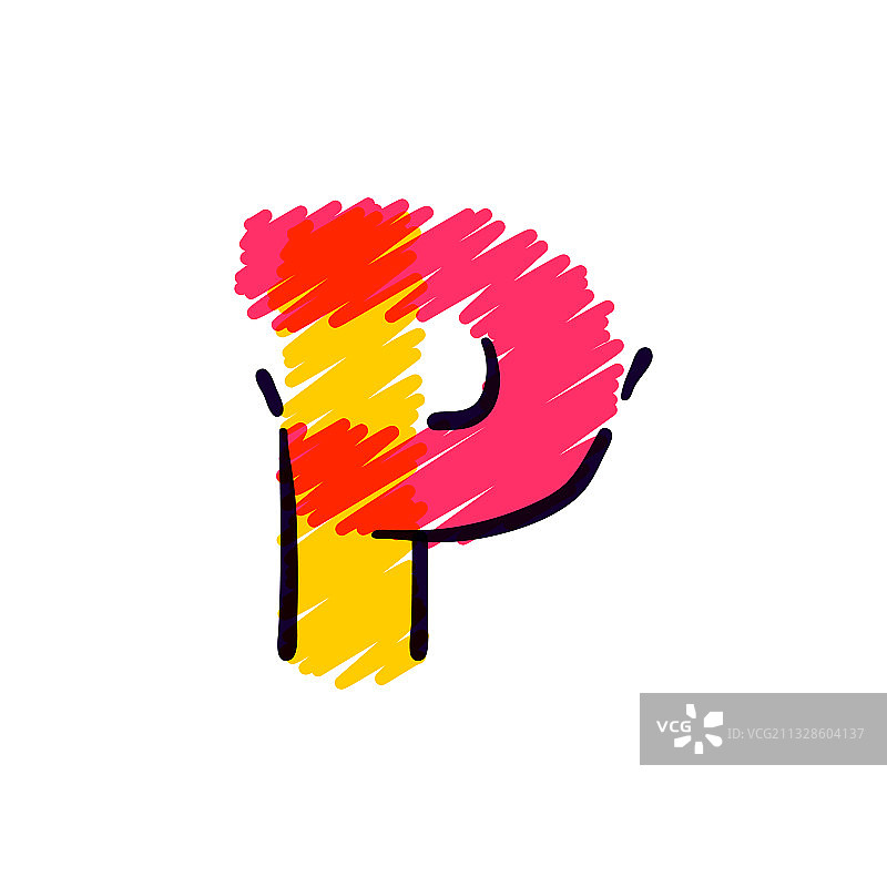 手绘彩色铅笔字母W标志图片素材