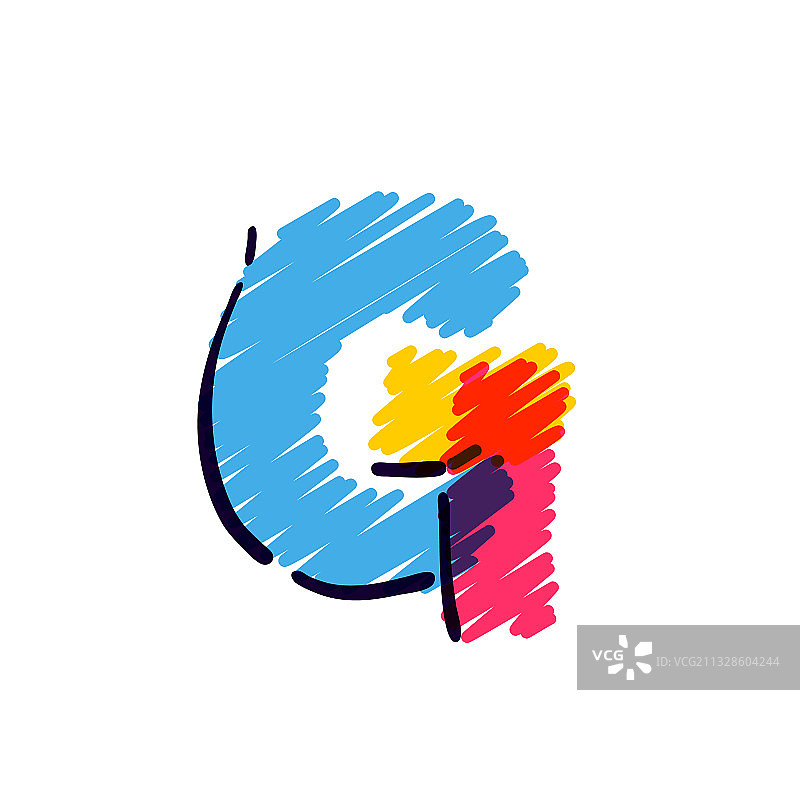 G 字母手绘彩色铅笔标志图片素材