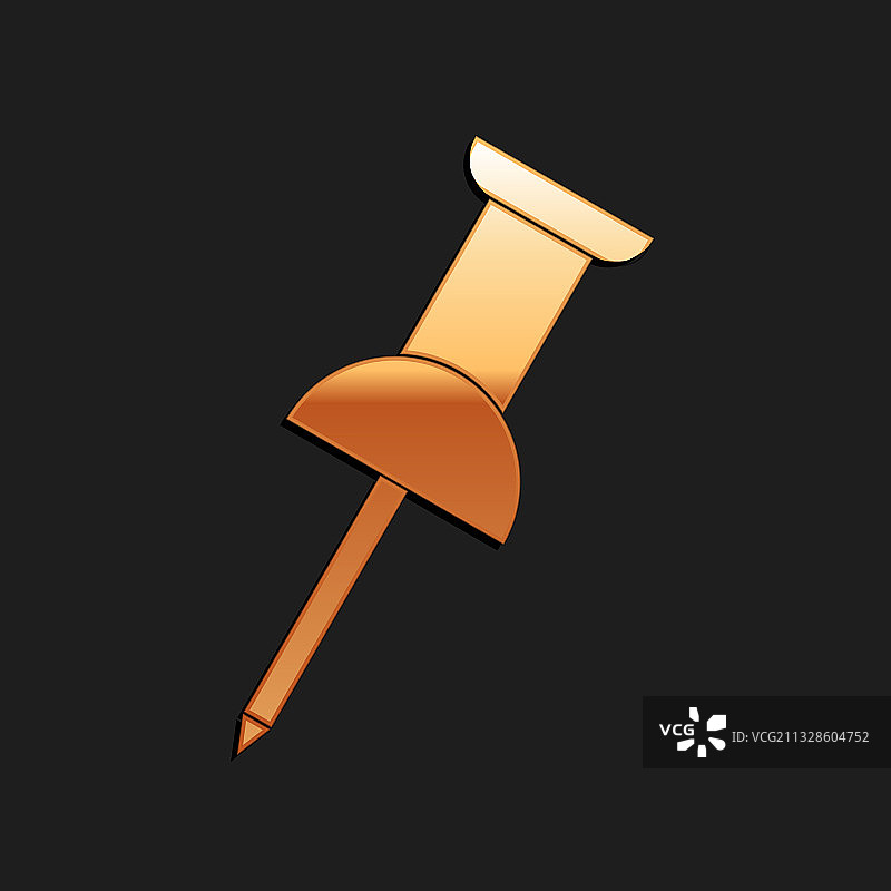 金色图钉图标，黑色背景图片素材