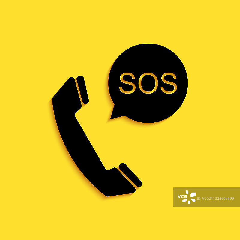 黄色背景上的黑色求救电话图标图片素材