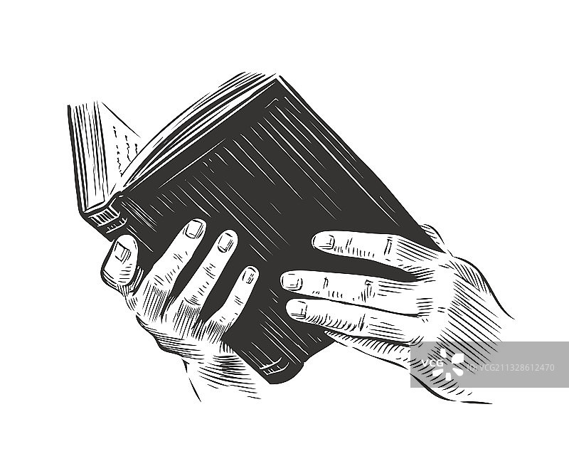 手绘复古风格的打开的书本图片素材