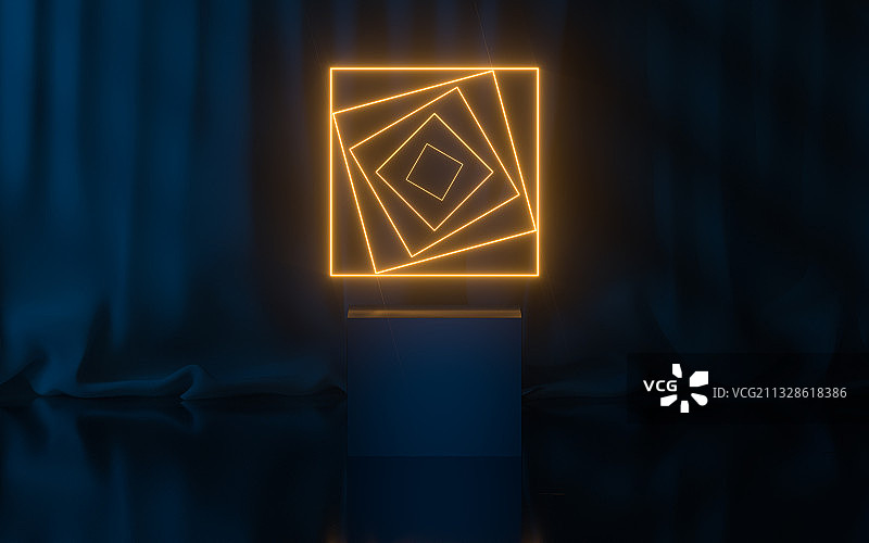 抽象发光线条与窗帘背景 3D渲染图片素材