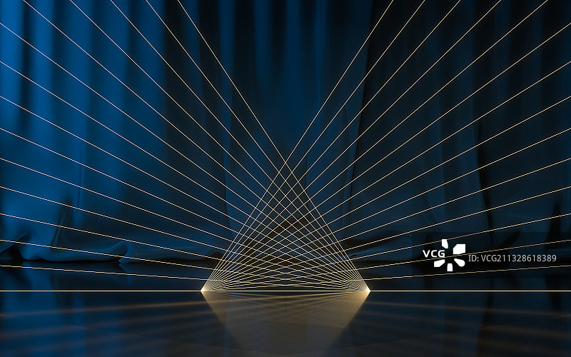 抽象发光线条与窗帘背景 3D渲染图片素材