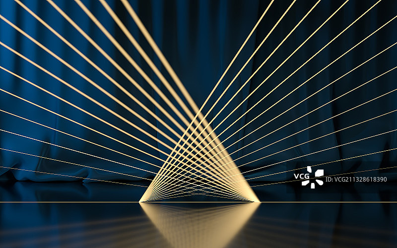 抽象发光线条与窗帘背景 3D渲染图片素材