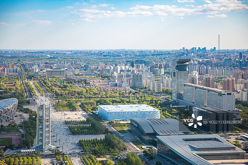 五一期间北京首都城市全景鸟巢水立方cbd商务区图片素材