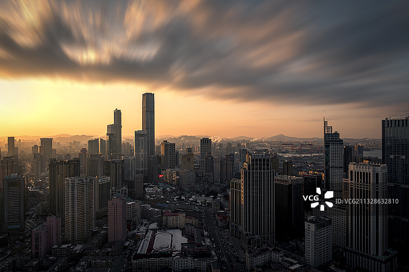 大连CBD日落图片素材