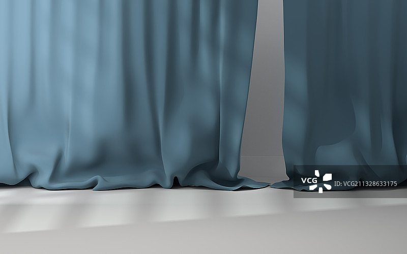 有窗帘背景的空房间 3D渲染图片素材