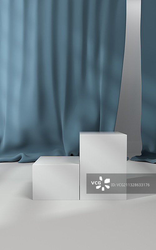 有窗帘背景的空房间 3D渲染图片素材