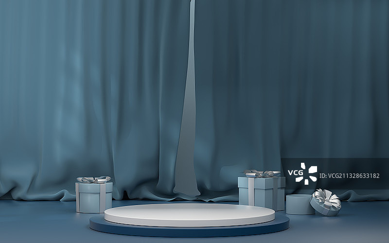 有窗帘背景的空房间 3D渲染图片素材