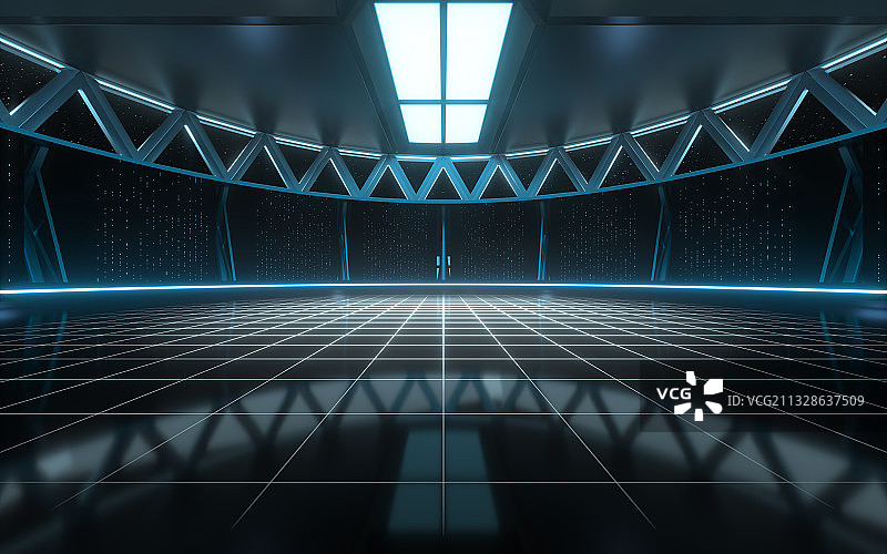 科幻圆形室内空间 3D渲染图片素材
