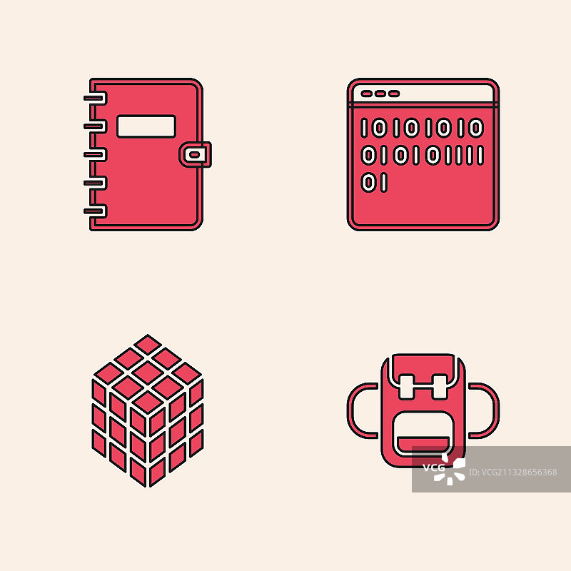 书包螺旋笔记本二进制代码套装图片素材