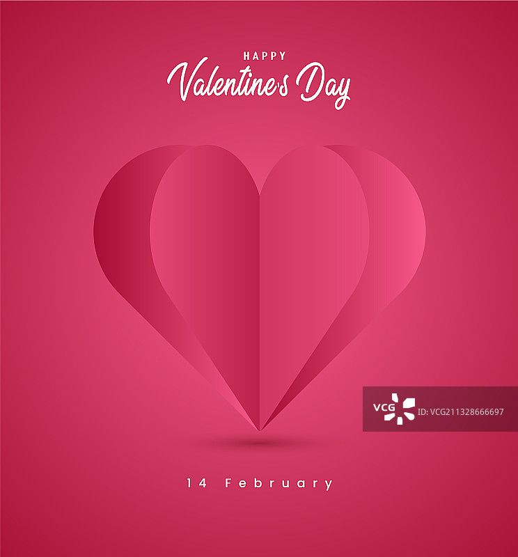 情人节快乐，粉色心形剪纸图片素材