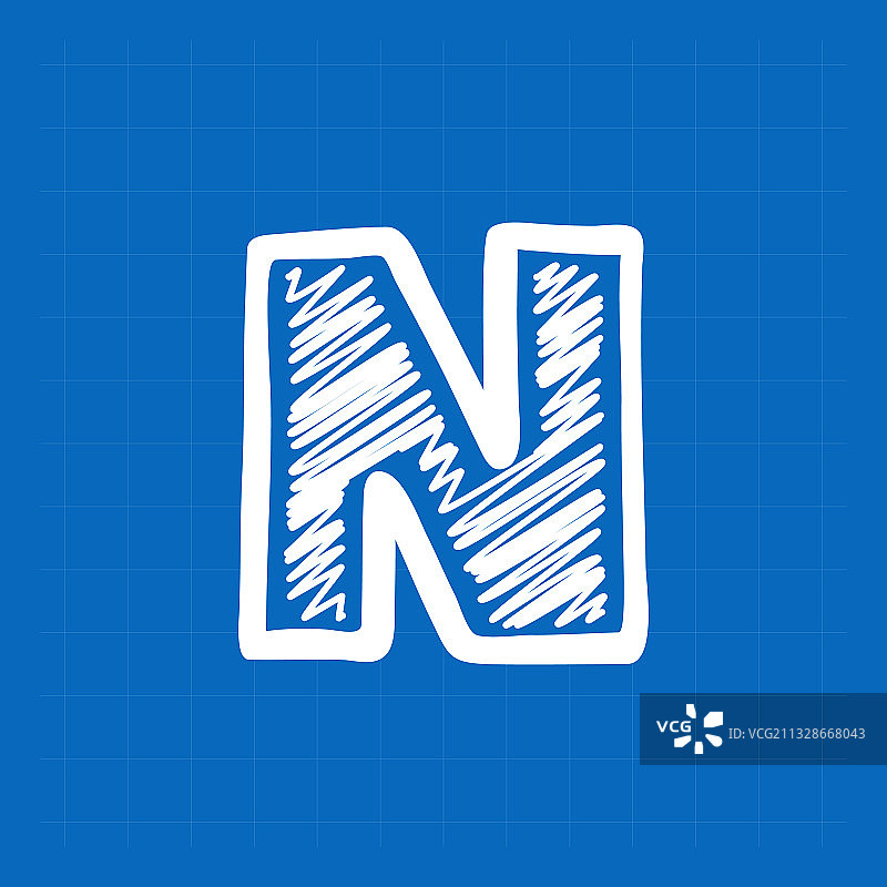 蓝图纸背景上的字母N标志图片素材