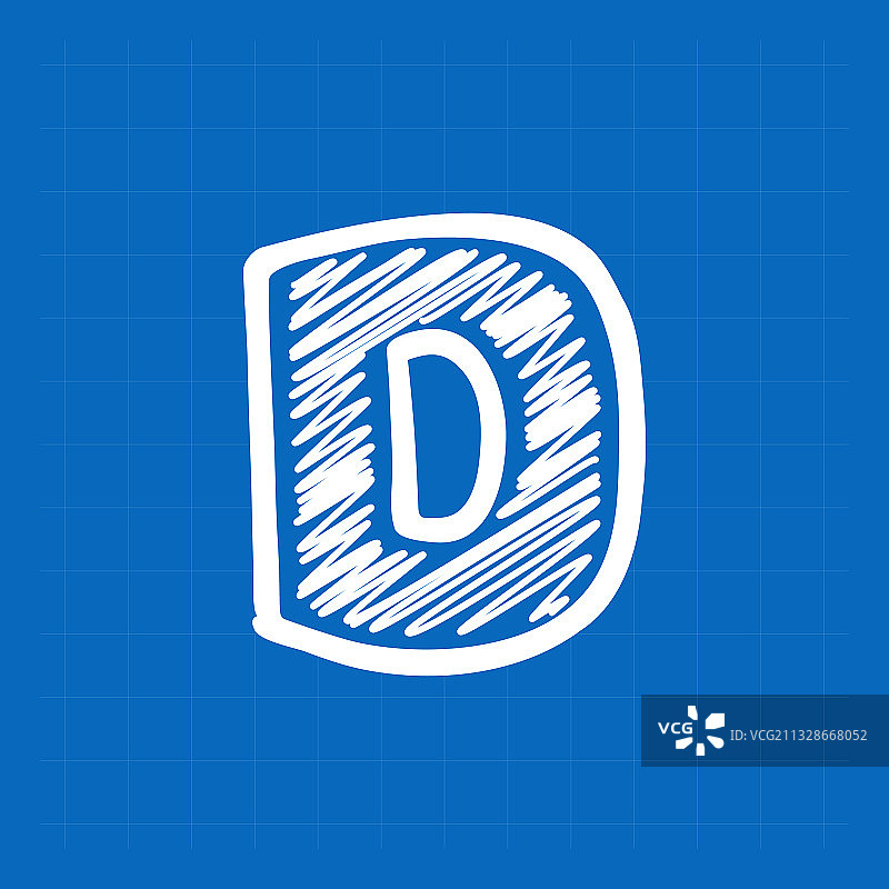 蓝图纸背景上的字母D标志图片素材