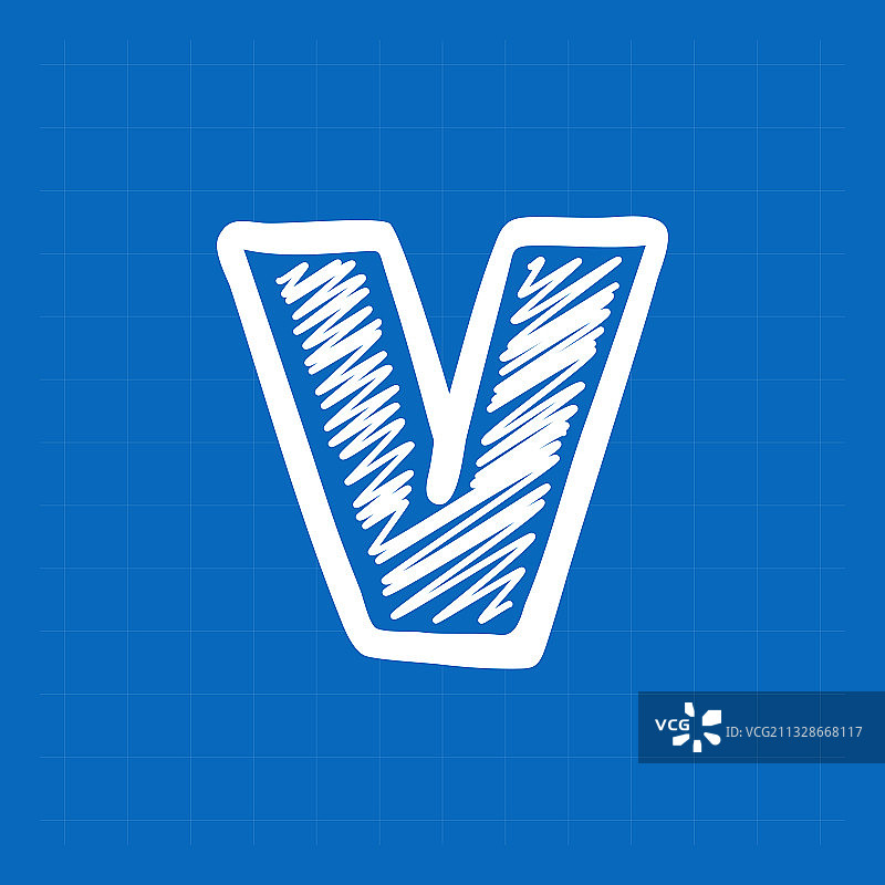 蓝图纸背景上的字母V logo图片素材