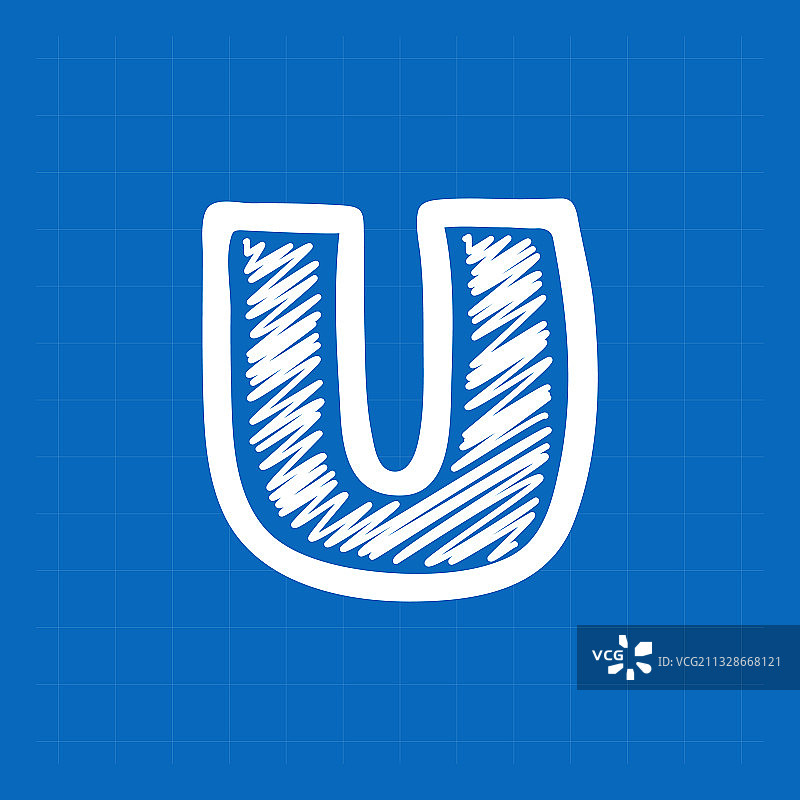 蓝图纸背景上的字母U Logo图片素材
