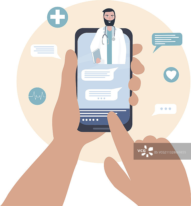 医生在手机屏幕上进行在线交流图片素材