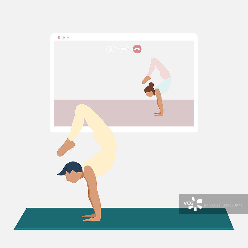 年轻男人站立蝎子式瑜伽姿势图片素材