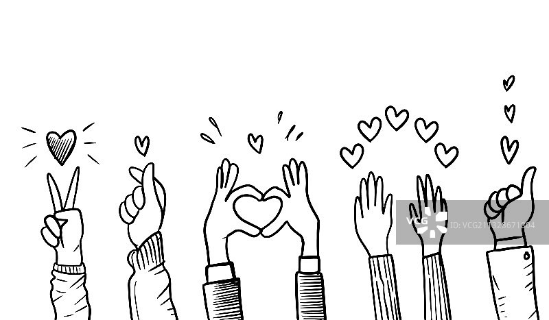 手绘草图风格的掌声点赞图片素材