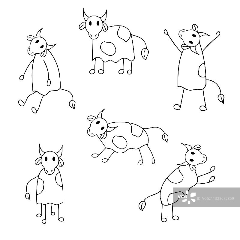 白色背景上的公牛黑色线条涂鸦图片素材