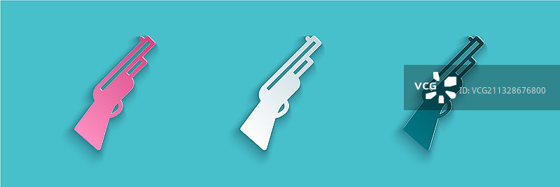 剪纸风格猎枪图标，蓝色背景图片素材