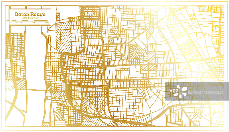 复古风格的美国路易斯安那州巴吞鲁日城市地图图片素材