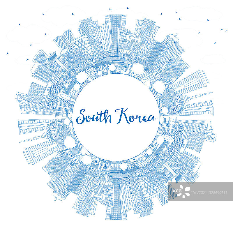 韩国城市天际线轮廓（蓝色）图片素材