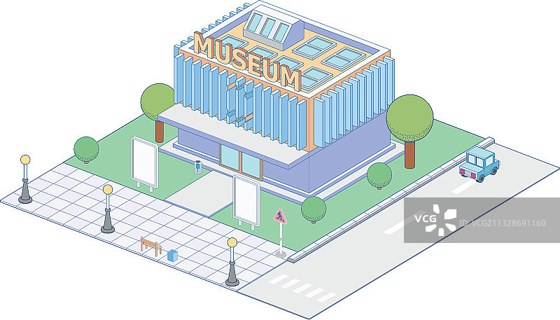 2.5D带长椅的现代博物馆建筑图片素材