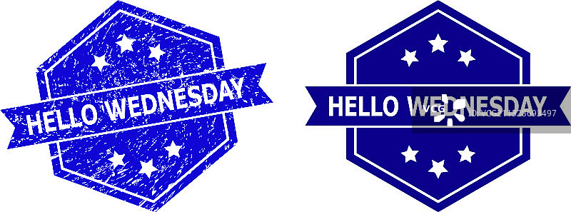 六边形星期三问候腐蚀印章图片素材