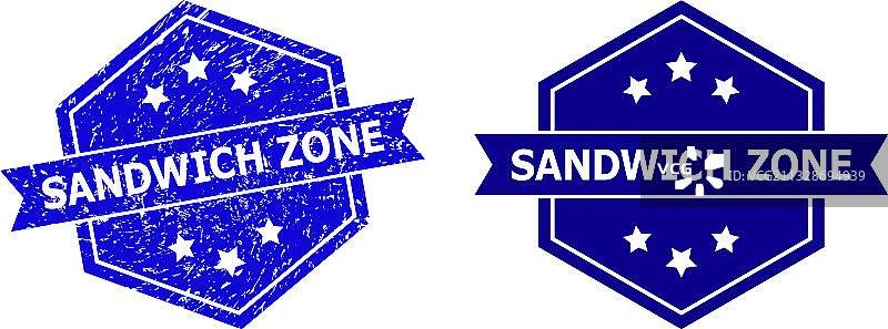 带有磨损效果的六边形三明治区印章图片素材