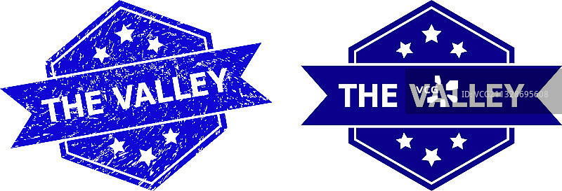 刮痕风格的六边形山谷印章图片素材