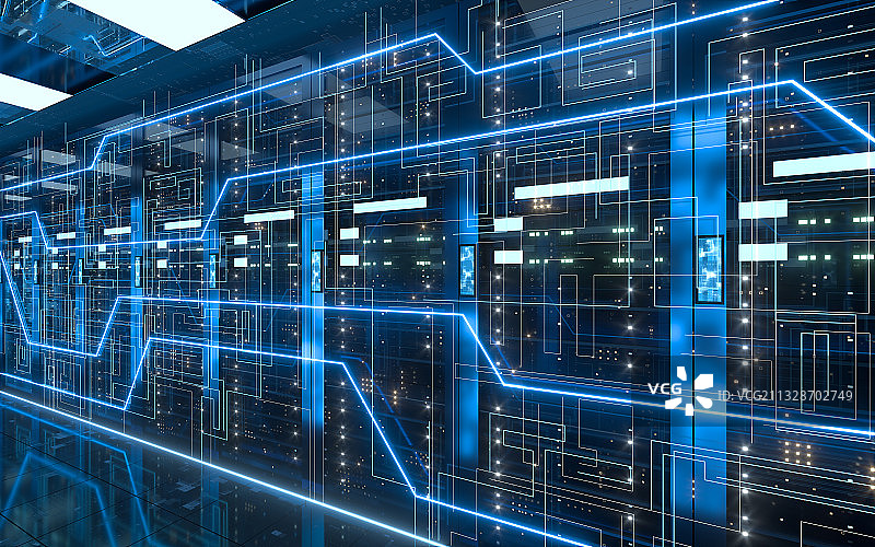 科技感数据库机房中心 3D渲染图片素材