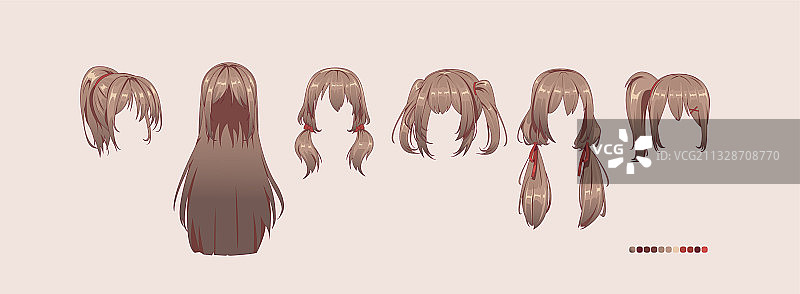 动漫漫画发型棕发套装图片素材