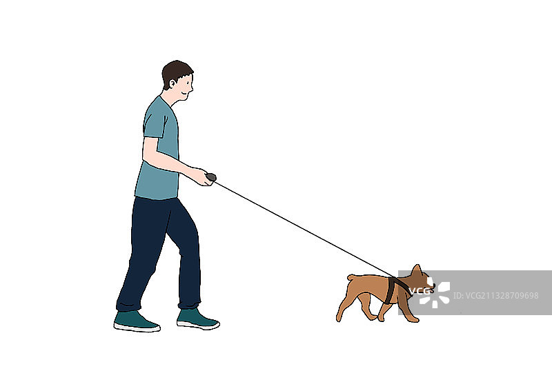 卡通年轻人遛狗插画图片素材