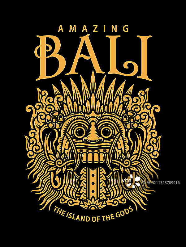 黑色背景上的巴厘岛传统面具图案图片素材