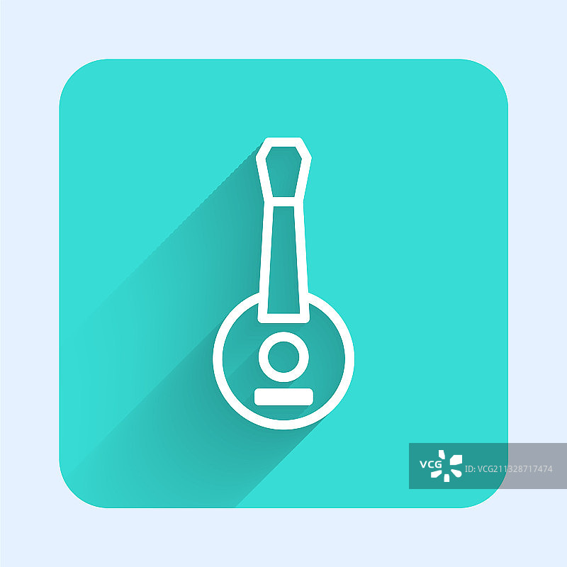 白色线条班卓琴图标，长阴影已隔离图片素材