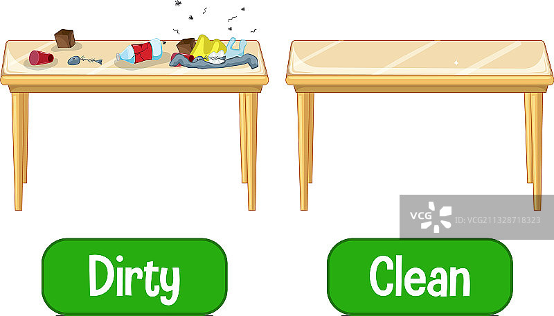 干净与脏的反义词图片素材