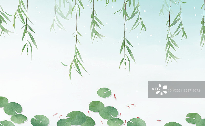 中国风夏季池塘插画图片素材