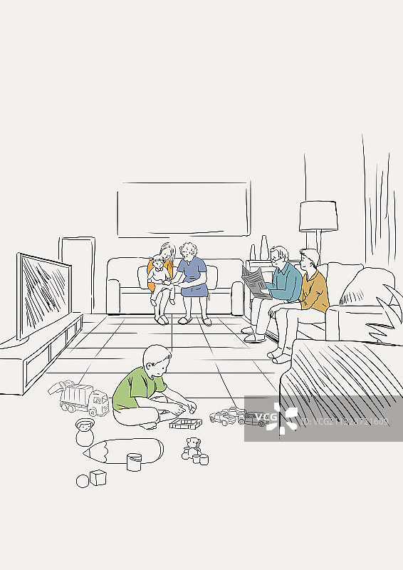 一家人聚会陪伴亲情家人温馨插画图片素材